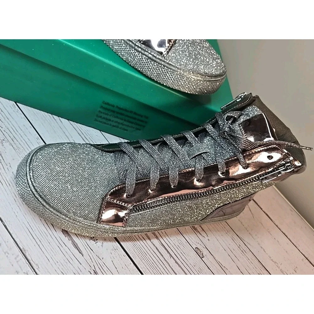 Lauren Lorraine Skippy Sz 10 Pewter High Top Sneaker Bling‎ Sparkle Fabulous